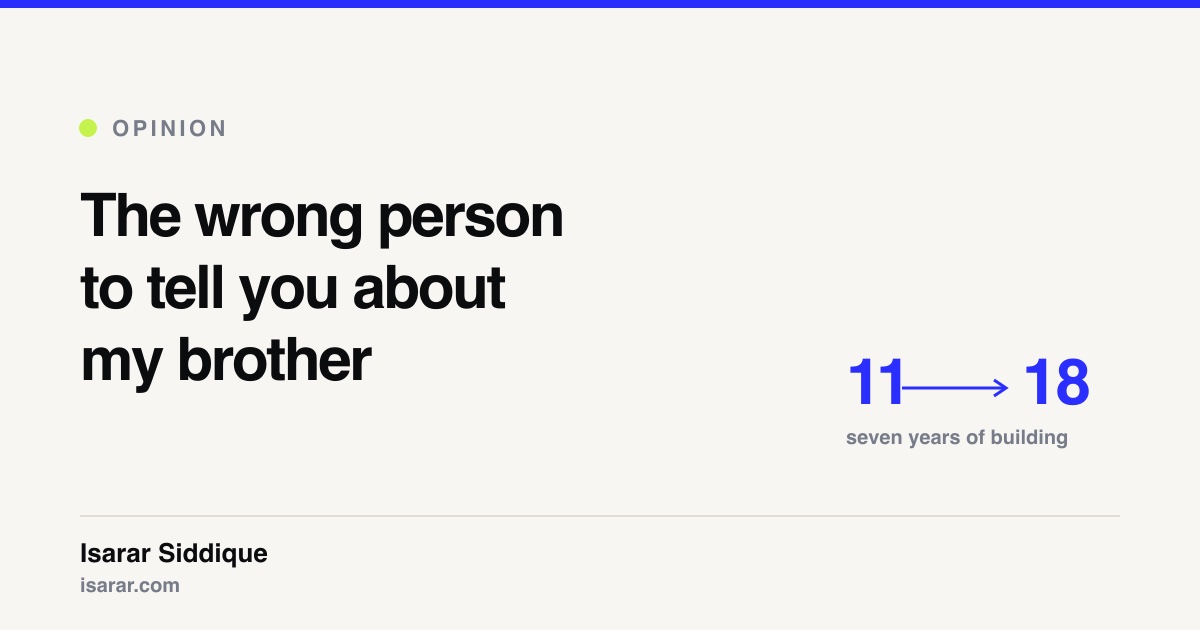 Card reading The wrong person to tell you about my brother, showing eleven to eighteen